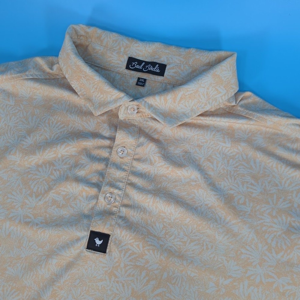 Bad Birdie Mens 2XL Golf Polo Peach Floral Leaf Print SS25F2-BBMP001-651A